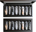 Besforu Knife Display Case Organizer storage 8 pocket knives, Folding Knife Holder with Real Glass Window Top， Pocket knife collection box for men gift (Ebony Veneer 8 slot)