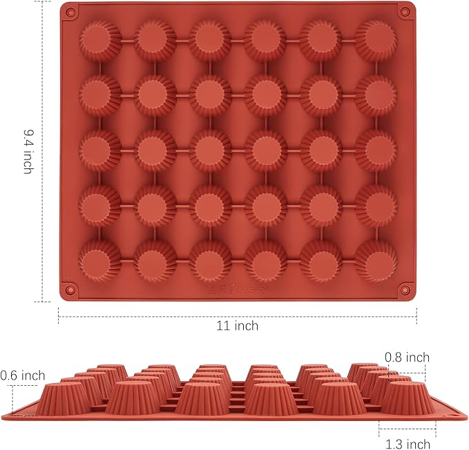 JOERSH Mini Peanut Butter Cup Silicone Mold, 30-Cavity