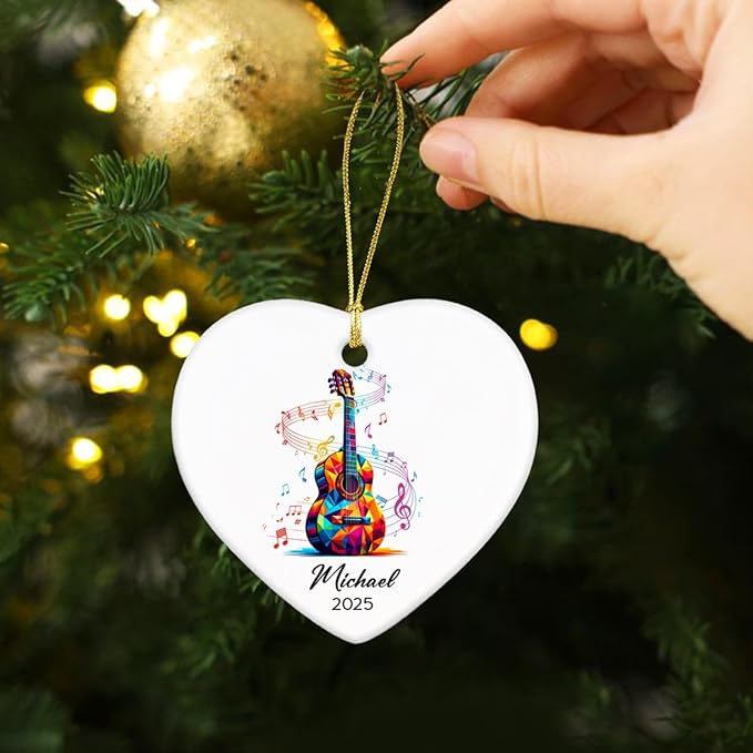 Personalized Guitar Instrument Ceramic Ornament Gifts for Guitarist, Guitar Player Christmas Ornaments Tree Hanging, Custom Name & Year Guitarist Ornaments Xmas 2026, Music Lovers Ceramic Ornament