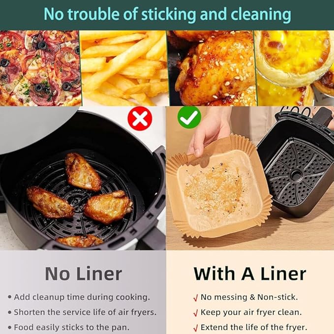 Feetibuo parchment paper for air fryer, 6.3inch square air fryer liners disposable,125PCS Non-stick parchment paper sheets for 3-5QT airfryer liners, Baking, Roasting Microwave
