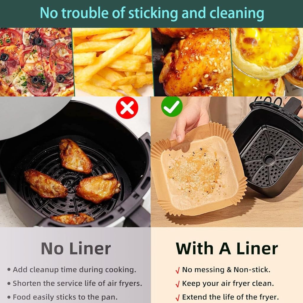 Feetibuo parchment paper for air fryer, 6.3inch square air fryer liners disposable,125PCS Non-stick parchment paper sheets for 3-5QT airfryer liners, Baking, Roasting Microwave