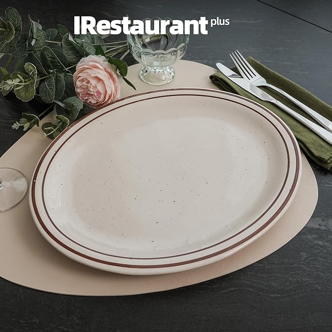 IRESTAURANT PLUS Stoneware Narrow Rim Commercial Grade Dinnerware (Brown Speckle, Platter 9.5" x 7.25")