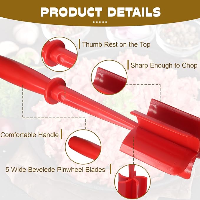 Auvotuis Meat Masher, Red, 5 Curve Blade