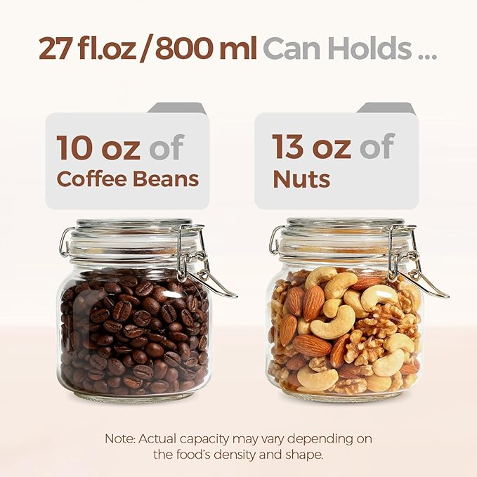 ComSaf Square Glass Pantry Jars with Airtight Lids 27 oz 6 Pack Spice Jar
