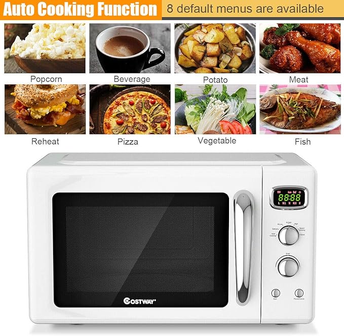 COSTWAY Microwave Countertop, 0.9 Cu.ft Small Retro Microwave for RV, Dorm