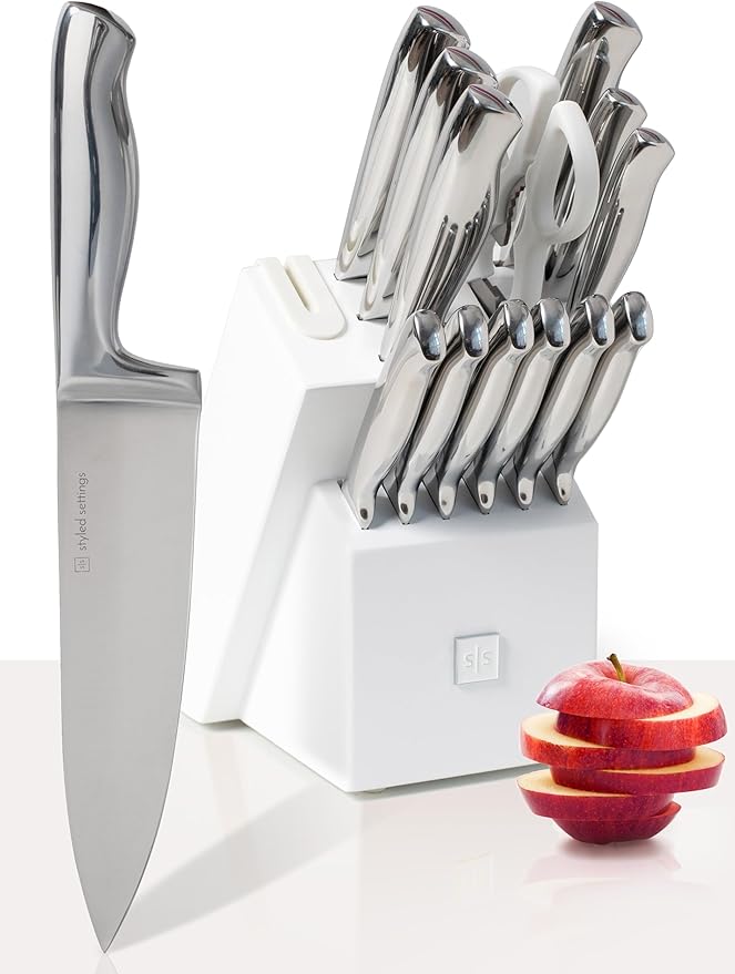 Styled Settings Stainless Steel Knife Set with Built In Sharpener, 14-Piece