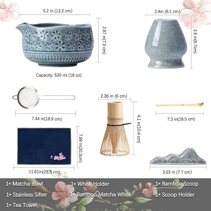 Buucup Blue Matcha Set, Ceramic Bowl Kit with Bamboo Whisk & Tools