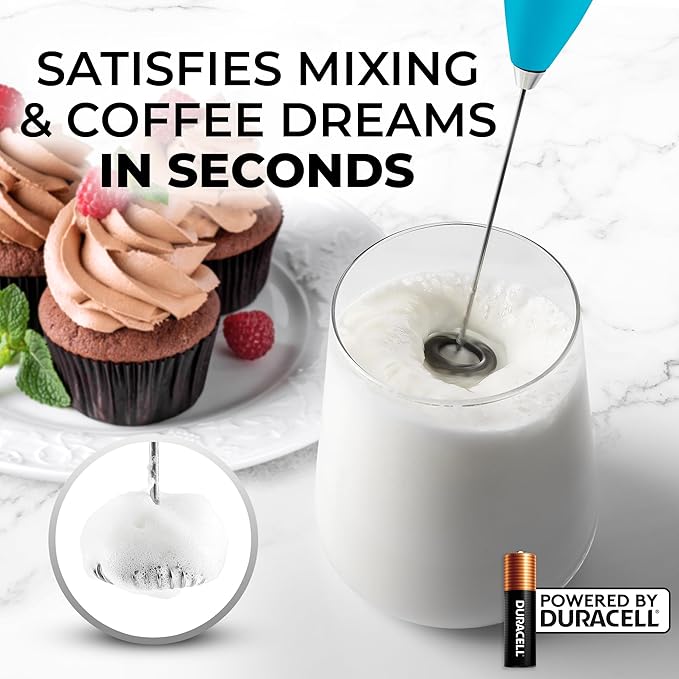 Zulay Kitchen Powerful Milk Frother Wand With Duracell Batteries - Ultra Fast Handheld Drink Mixer - Electric Whisk Foam Maker for Coffee, Lattes, Cappuccino & Matcha - Z1 Motor - Marine