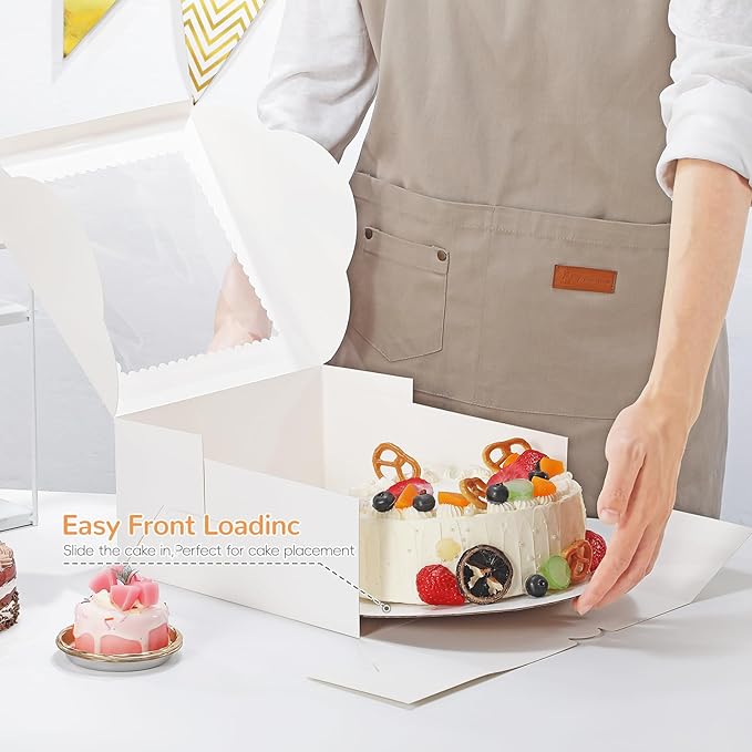 EQOREIIN 4Pack 10 inch Small Cake Boxes with Cake Board and Stickers