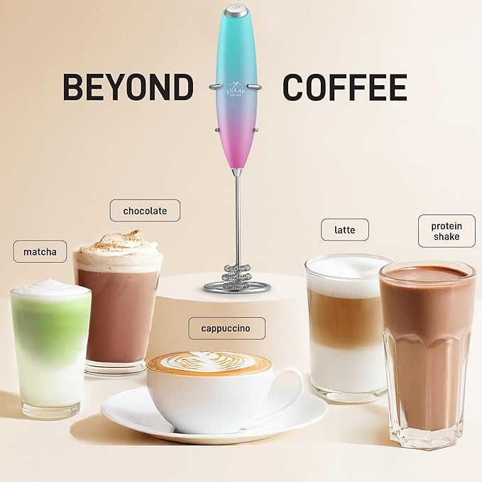 Zulay Kitchen Powerful Milk Frother Wand With Duracell Batteries - Ultra Fast Handheld Drink Mixer - Electric Whisk Foam Maker for Coffee, Lattes, Cappuccino & Matcha - Triple Whisk - Pink Rose