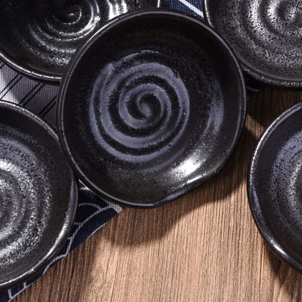 Swlthwen 3.1 Inch Porcelain Side Dish Bowl Seasoning Dishes Soy Sauce Dishes Dipping Sauce Bowls-Set of 5,Soy Sauce Dish with Mouth (Black)