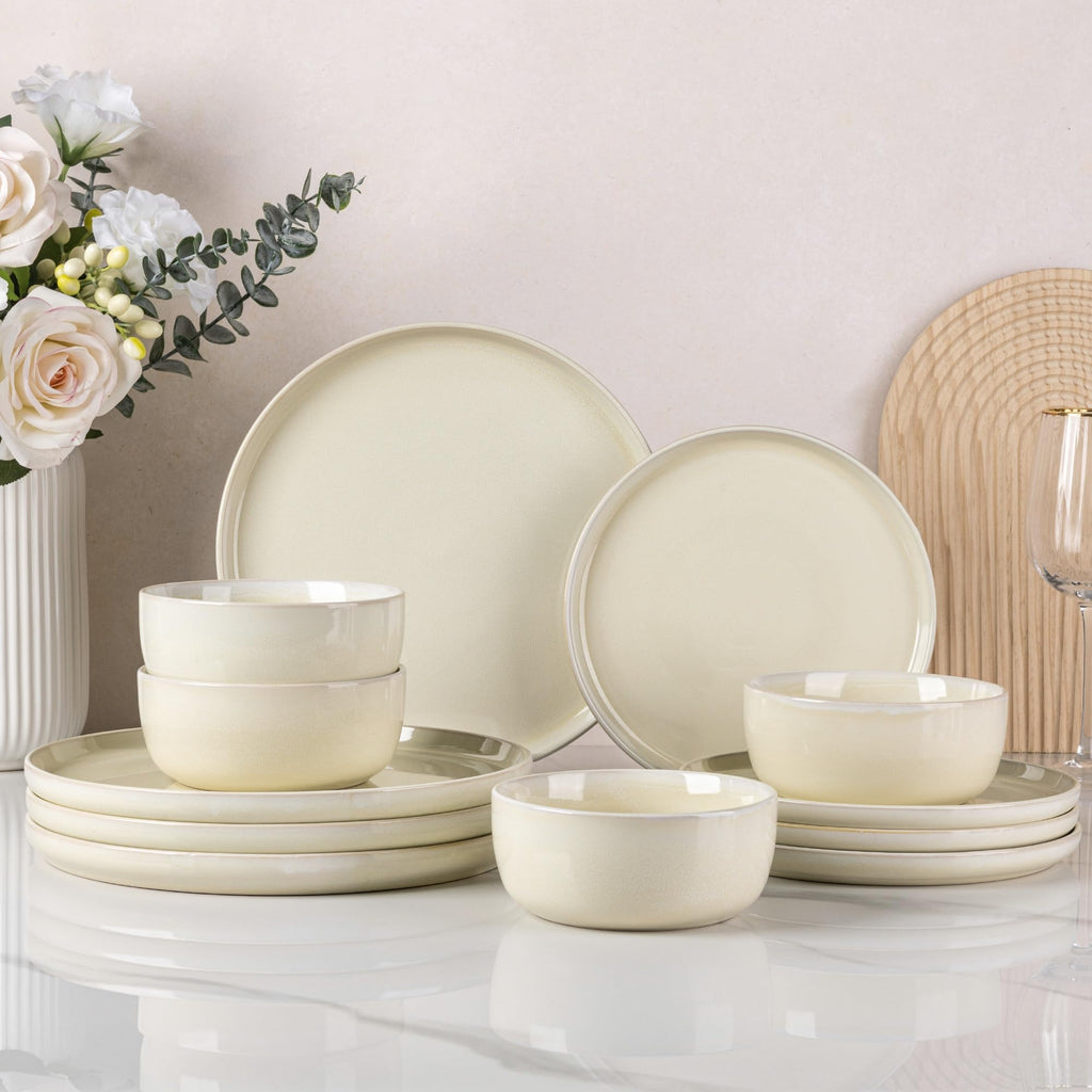 AmorArc Stoneware Dinnerware Sets for 4, 12Pcs Plates and Bowls Sets Dishes