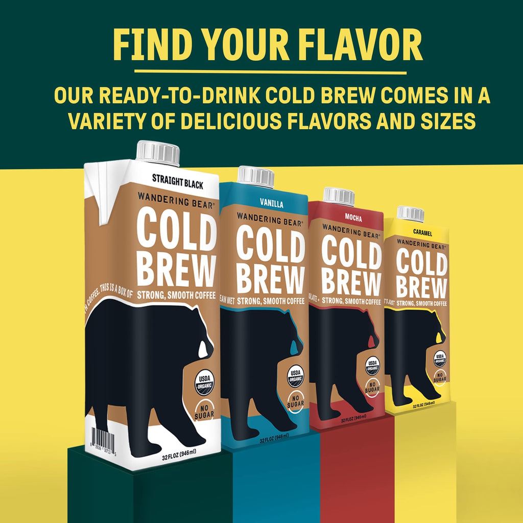 Wandering Bear Straight Black Organic Cold Brew Coffee - 32 fl oz, 6 Pack