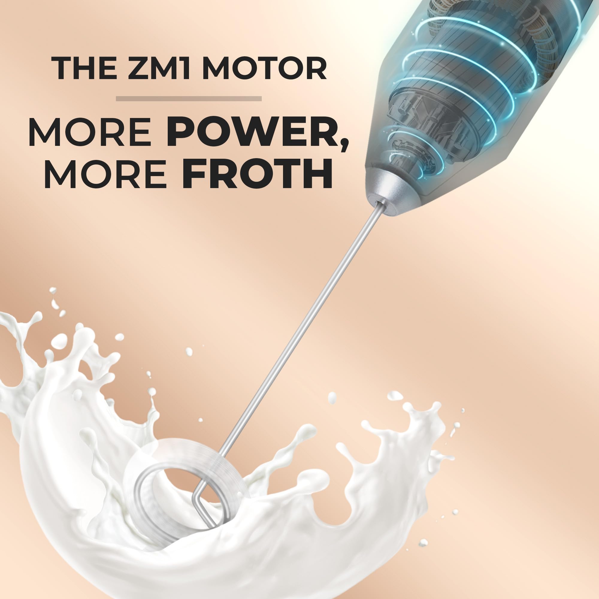 Zulay Kitchen Milk Frother Handheld - Mini Frother Wand, Milk Mixer, Drink Whisk for Coffee, Matcha Essentials & More, Stick Frother for Protein Shakes, Froster Mixer - AA Batteries Included - Black
