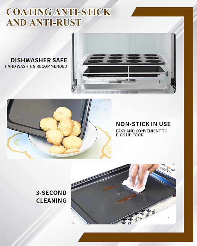 Ymiton Nonstick Baking Pans Set, 19 PCS Stackable Bakeware Sets, Oven Pan Set Includes Baking Tray, Cookie Sheet, Cake Pans, Loaf Pan, Muffin Pan, Silicone Cups