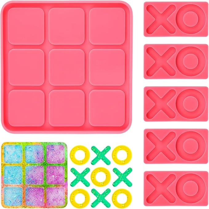 DECYOOL 6Pcs Big Tic Tac Toe Silicone Resin Mold for X O Board Game