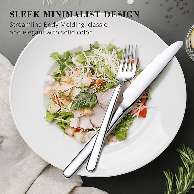 KINGSTONE Silverware Set for 12 with Serving Utensil, 18/10 Stainless Steel Flatware Cutlery | Heavy Duty Steak Knife Fork and Spoon, Dishwasher Safe, Gift Package for Wedding Housewarming