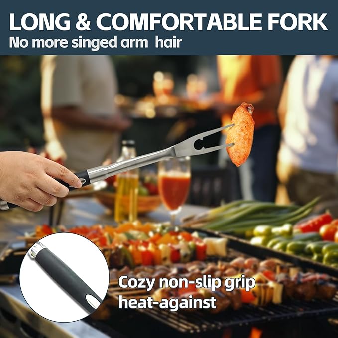 Keliheyle Heavy Duty Grill Accessories Grill Tools Set Multi-Function BBQ Set Premium Stainless Steel Spatula Fork & Tongs, Barbecue Utensils Tool Kit Gift for Men Women Grilling Lover Outdoor