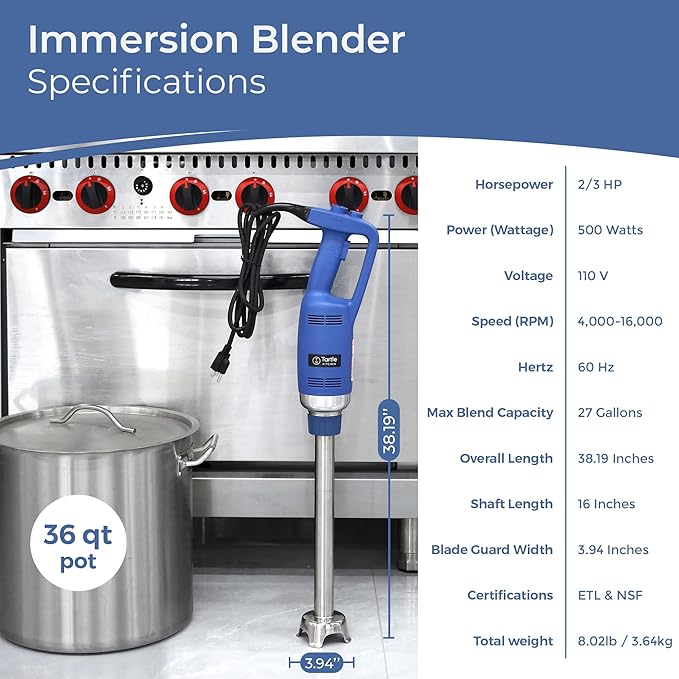 TK Commercial Immersion Blender 500W Heavy Duty for Restaurants - 16" Shaft