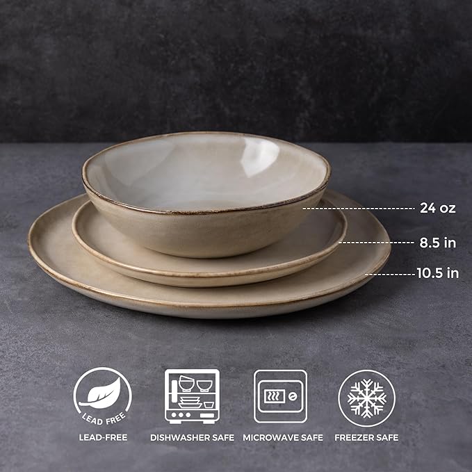 AmorArc Ceramic Dinnerware Sets for 6, 18Pcs Plates and Bowls Sets Dishes