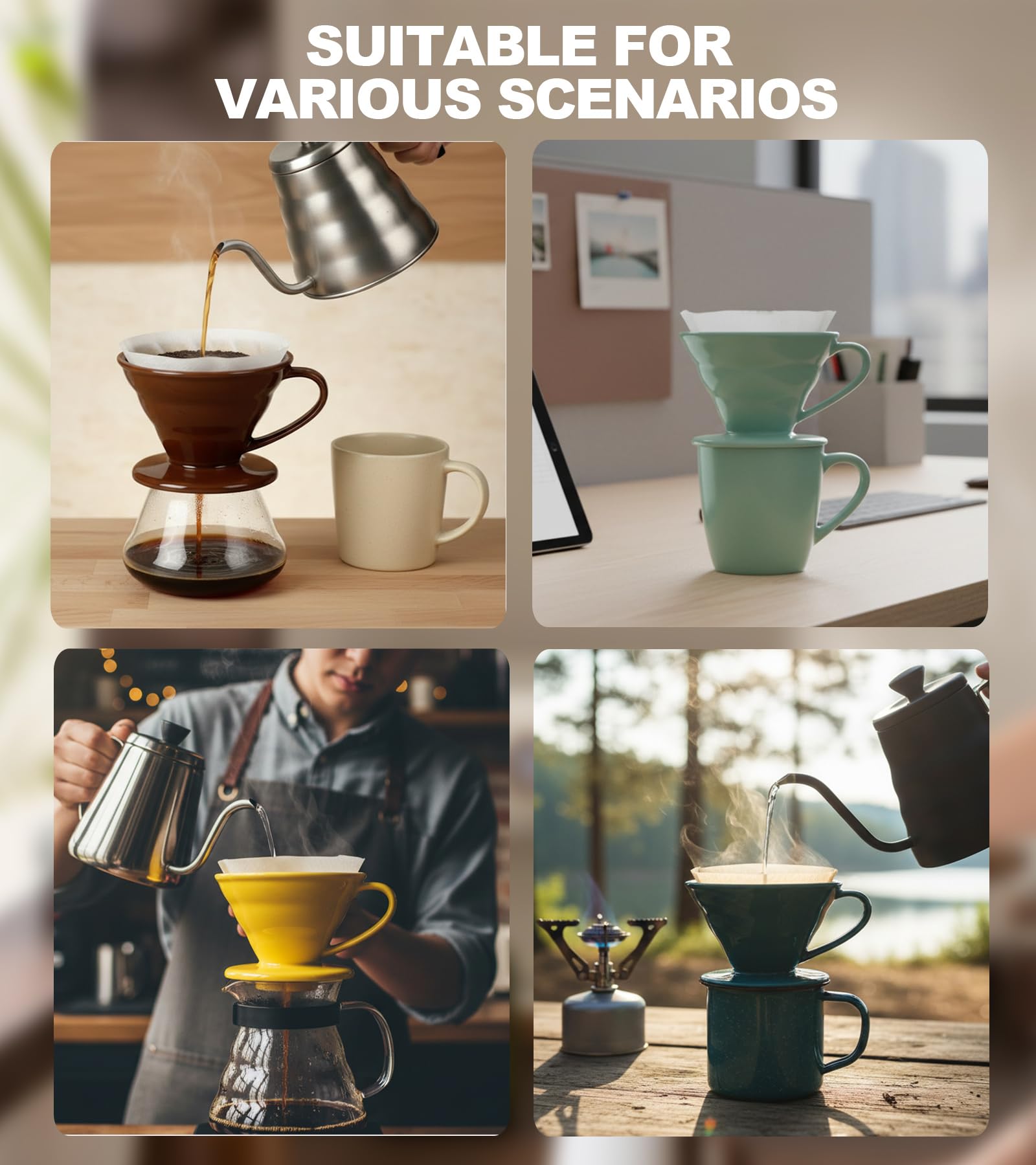Wmazio Pour Over Coffee Dripper - Ceramic Pour Over Coffee Maker Cone, Porcelain Coffee Drip, Pour Over Single Cup, Manual Brew Maker for Home, Cafe, Office - 1-4Cup, V60 Size 02 (Dark green)