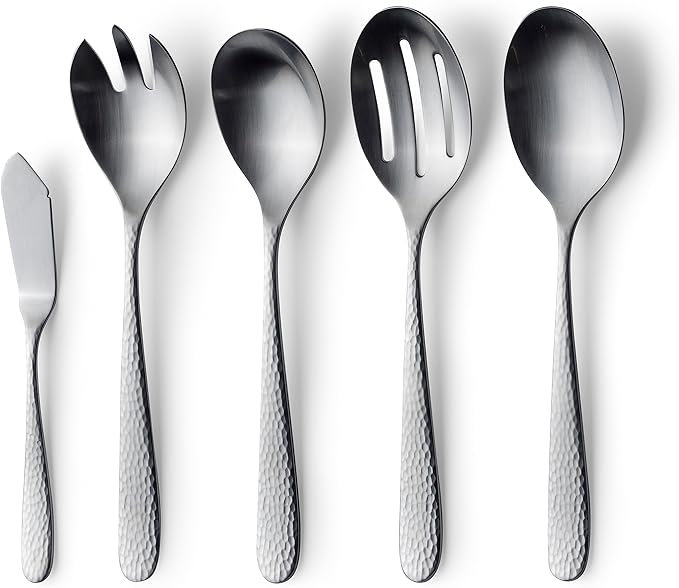 Danialli Matte Silverware Set, 18/10 Stainless Steel Satin Flatware, Modern Brushed Finish Cutlery, Dishwasher Safe & Durable, Built to Last (10-Piece Serving Set, Fidenza Hammered)