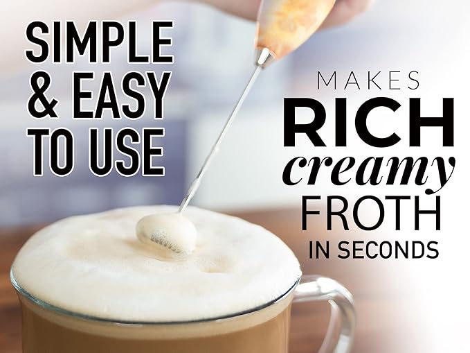 Mini & Mighty Milk Frother Wand – Powerful Handheld Coffee Frother, Battery Operated Drink Mixer – Compact Pocket Size – Detachable Whisk for Latte, Cappuccino, Matcha, Hot Chocolate