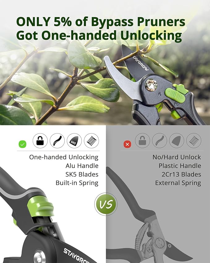 STAYGROW 8.5" Pruning Shears for Gardening SK5 Sharp Garden Shears