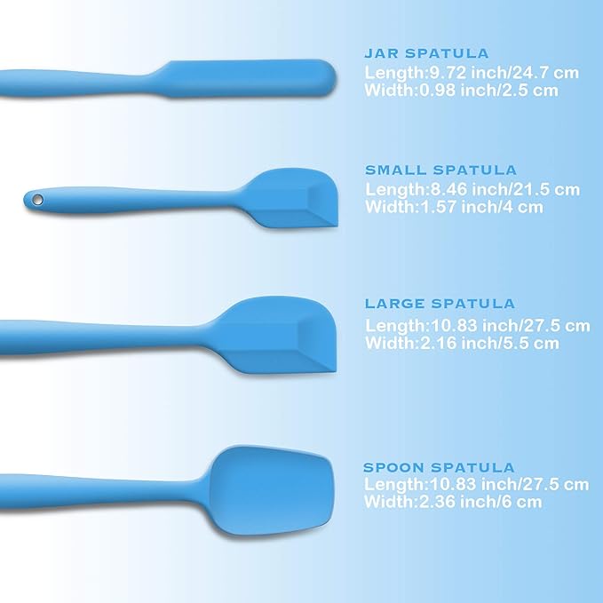 JXWING 4-Piece Silicone Spatula Set with Stainless Steel Core, Blue
