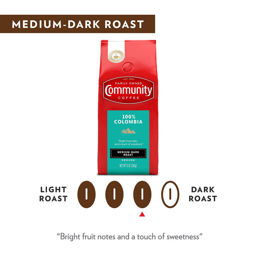 Community Coffee 100% Colombia, Medium Dark Roast Ground Coffee, 12 Ounce (Pack of 1)