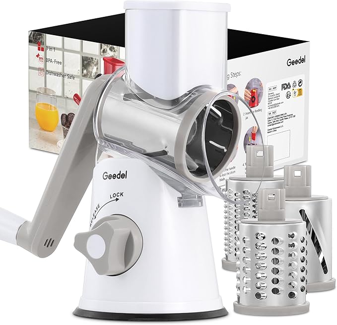 Geedel Rotary Cheese Grater Hand Crank, Cheese Shredder Vegetable Slicer