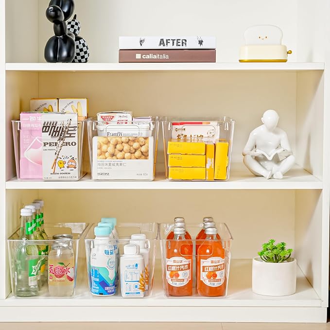 Freebat 6 Pack Pantry Organization and Storage,Clear Plastic Storage Bins