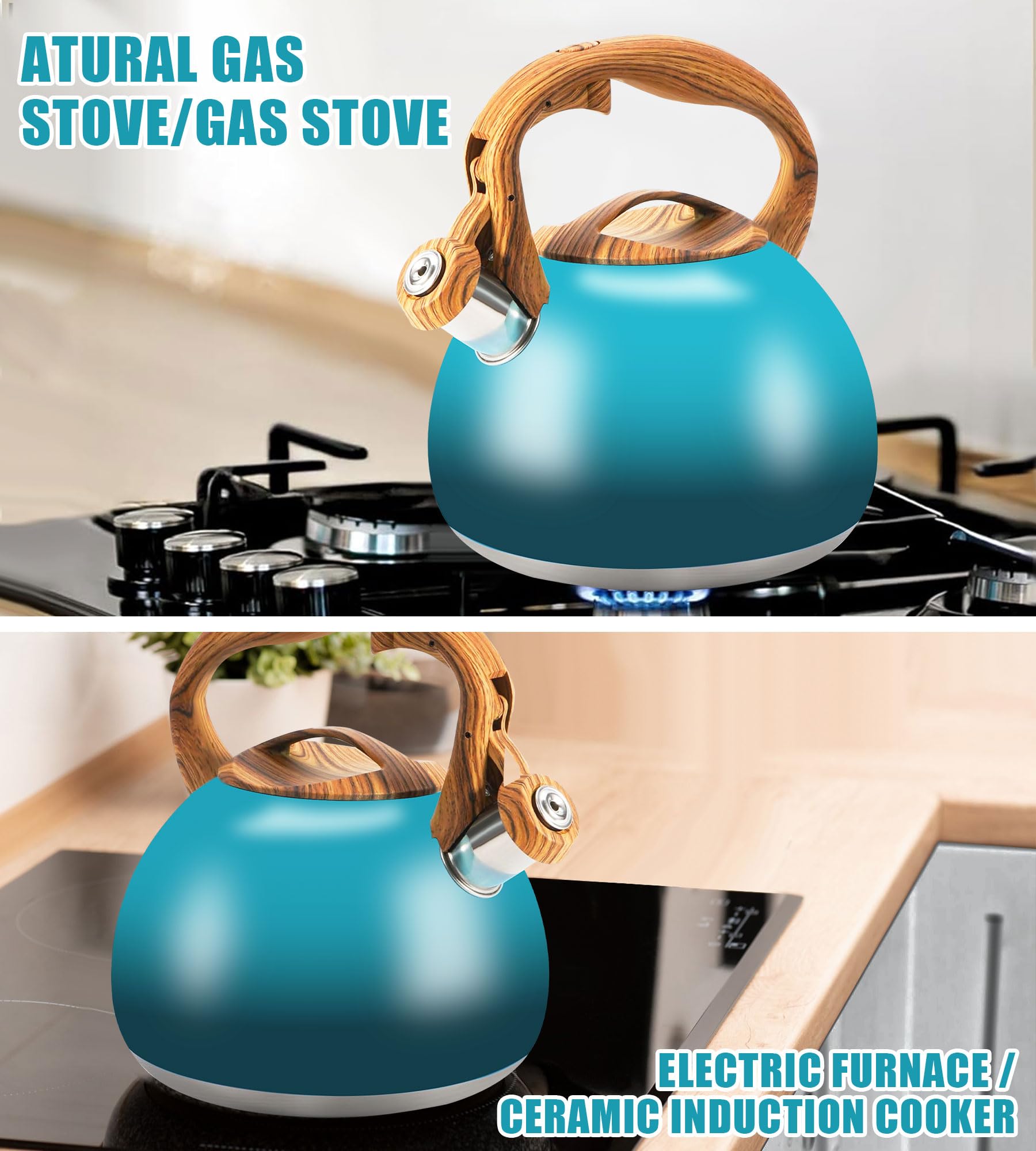 Foedo 3.2Qt Stainless Steel Whistling Tea Kettle Stovetop, Dark Green