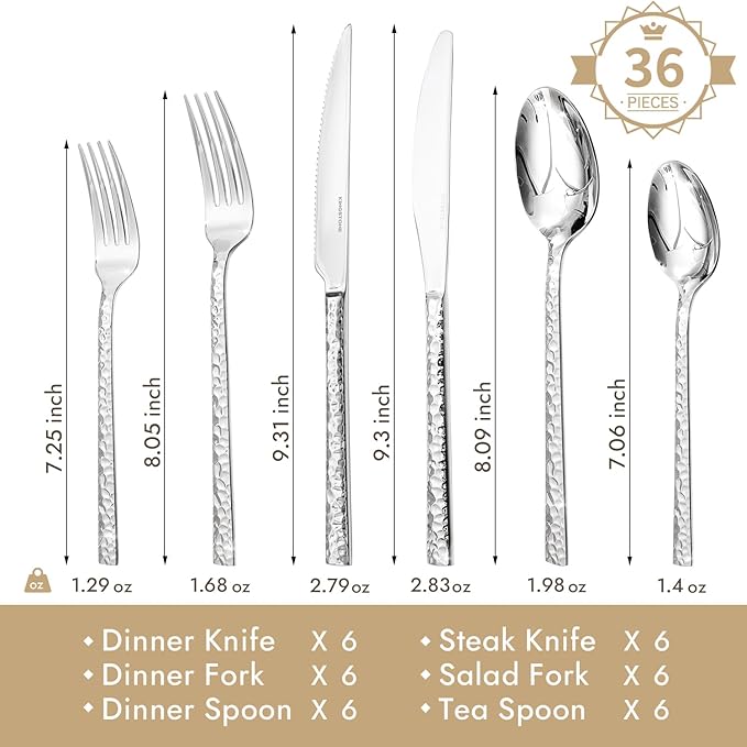 36 Piece Silverware Set with Steak Knives for 6,18/10 Stainless Steel