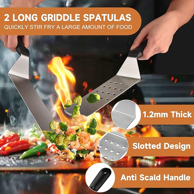 Latiret Griddle Accessories Kit, 27Pcs Grilling Accessories Set for Blackstone and Camp Chef, Flat Top Griddle Accessories Set with Scraper, Enlarged Spatulas, Basting Cover for BBQ
