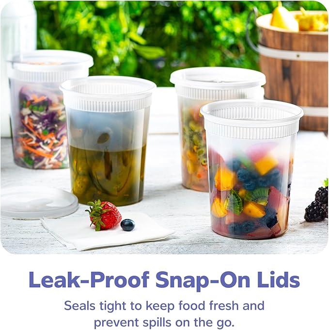 GUSTO 32 oz Plastic Deli Containers with Lids [24 Sets] Food Storage