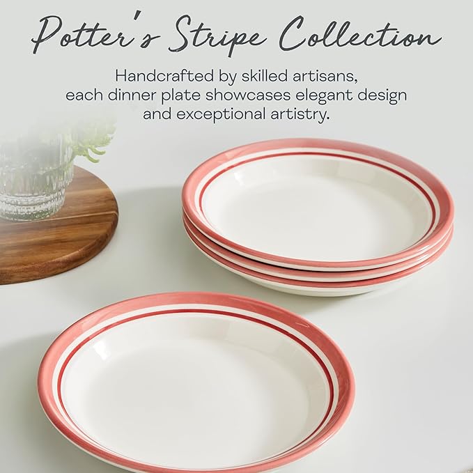Portmeirion Potter's Stripe Salad Plate - Red, Set of 4