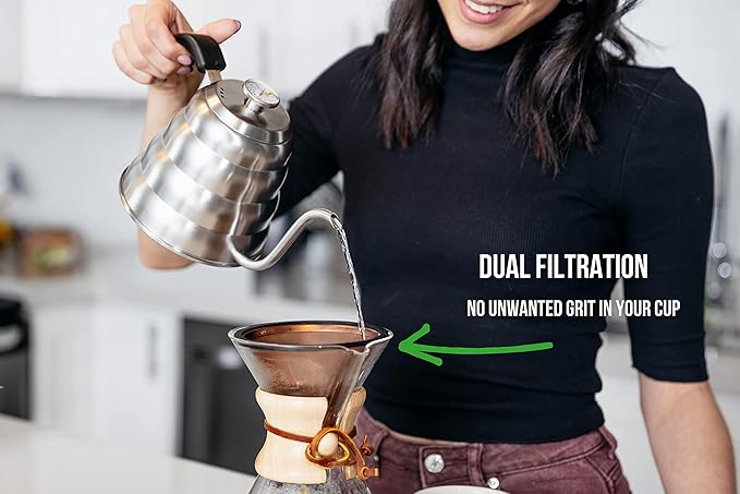 Barista Warrior Reusable Coffee Filter - Stainless Steel Pour Over Dripper, Compatible for Chemex, Hario V60 & Drippers, Easy to Clean Flavorful Brew Fine Mesh Coffee Filter - Copper