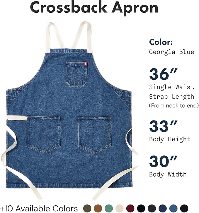 hedley & bennett Crossback Chef Apron, Pockets & Towel Loop, Georgia Blue