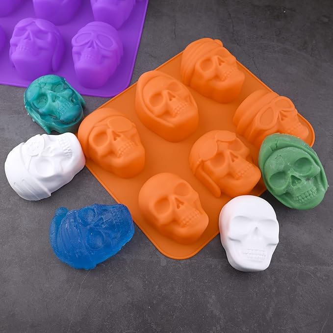 HUAKENER 2 Pack Skull Cake Pan, 3D Skull Silicone Molds, Halloween Molds