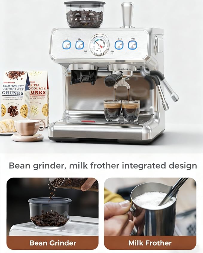 COWSAR 20 Bar Espresso Machine with Grinder & Milk Frother-Pro