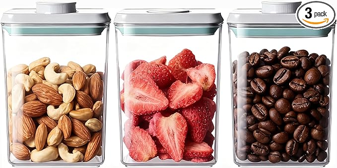 Hontent Pop Food Storage Containers Set Airtight Food Storage Containers with Pop Lids, Kitchen Pantry Organization and Storage, Cereal, Rice, Flour, Pasta & Snack Container, BPA Free, 3 x 1.2Qt