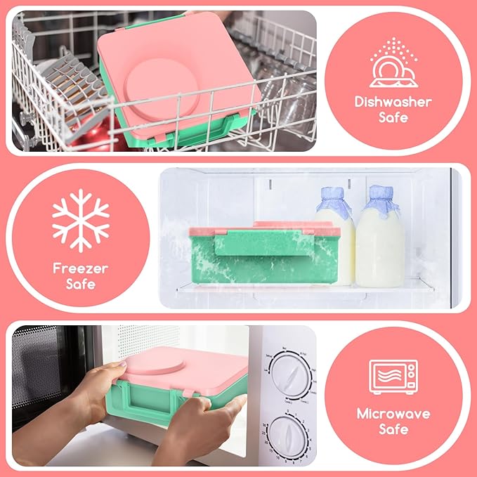 JoyYum Bento Box for Kids - Leak-Proof Bento Lunch Box with Insulated Thermo Food Jar - 4 Compartments, 1 Removable Divider, 1 Spoon, 1 Fork - Dishwasher Safe, BPA-Free (Light pink)