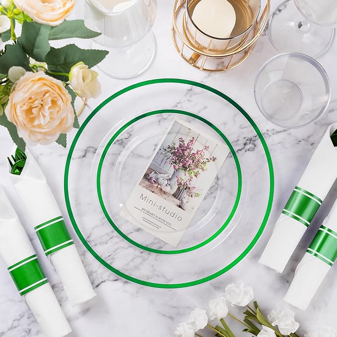 Goodluck 350 Pcs Clear Green Disposable Plastic Dinnerware Sets for 50