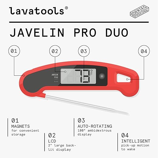 Lavatools Javelin® PRO Classic Ultra-Fast 2-Second Professional Digital Instant Read Meat Thermometer for Grill and Cooking, Auto-Rotating Backlit Display, IP65 Water Resistant, NSF Certified – Maize