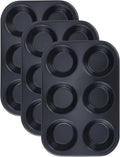 DRMHM Muffin-Pan for Baking, Nonstick Cake Pan 12 Cups, 3 Pack Cup Premium Cheesecake Pans, Cupcake Baking Pan for Oven 10.4 * 7.1 * 1.2in Black
