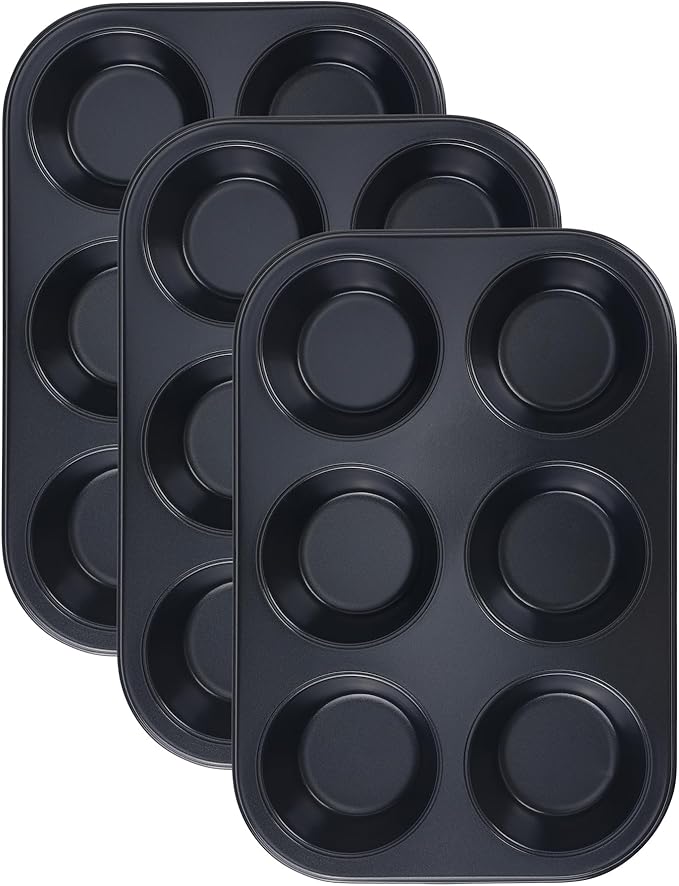 DRMHM Muffin-Pan for Baking, Nonstick Cake Pan 12 Cups, 3 Pack Cup Premium Cheesecake Pans, Cupcake Baking Pan for Oven 10.4 * 7.1 * 1.2in Black
