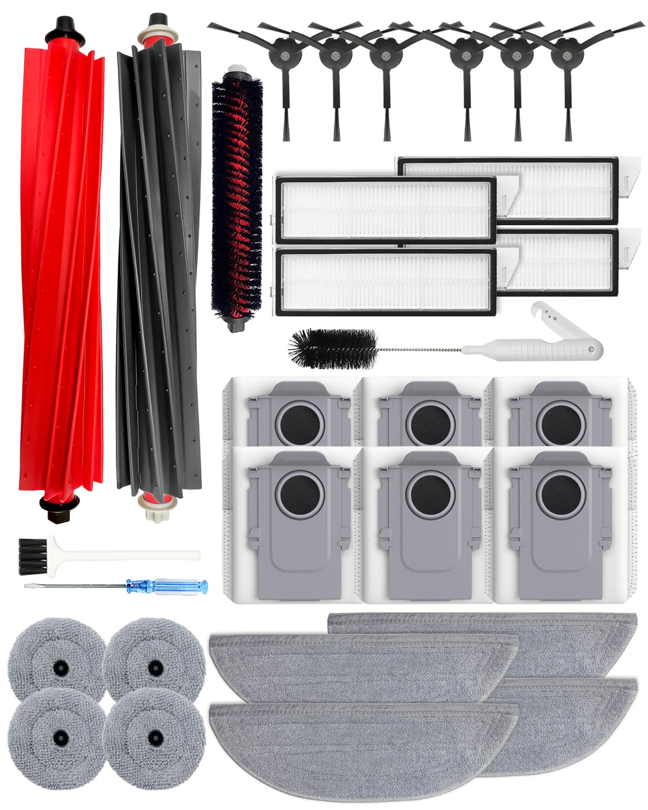 30pcs Accessories Kit for Roborock S8 MaxV Ultra/S8 Max Ultra Robot Vacuum Cleaner, Replacement parts with 6 Activated Carbon Dust Bags, 2 Main Brushes, 4+4 Mop Cloths, 4 HEPA Filters, 6 Side Brushes