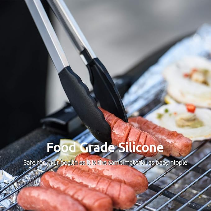 U-Taste Kitchen Tongs for Cooking, 600ºF Heat-Resistant Silicone, 3Pc/Black