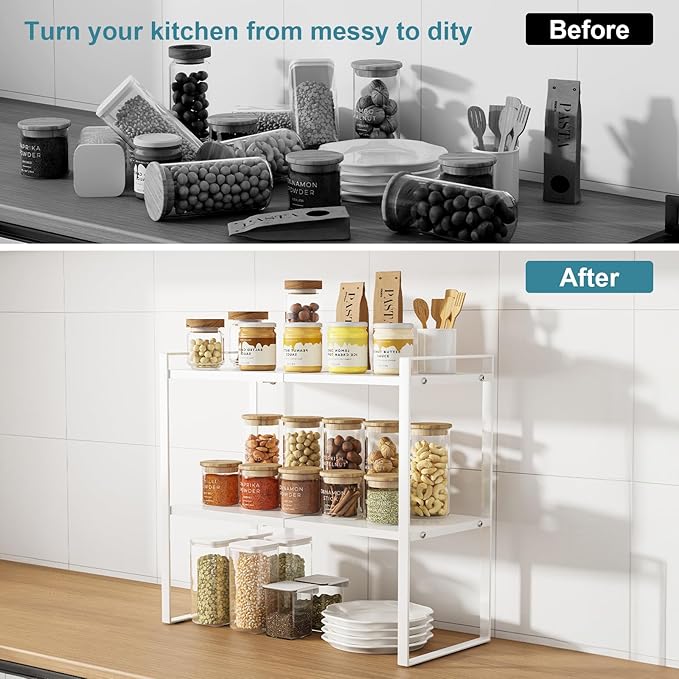 Aiusafacai Cabinet Shelf Expandable Height Adjustable Organizer Riser for Kitchen Cabinet Pantry Cupboard Under Sink Countertop Organization